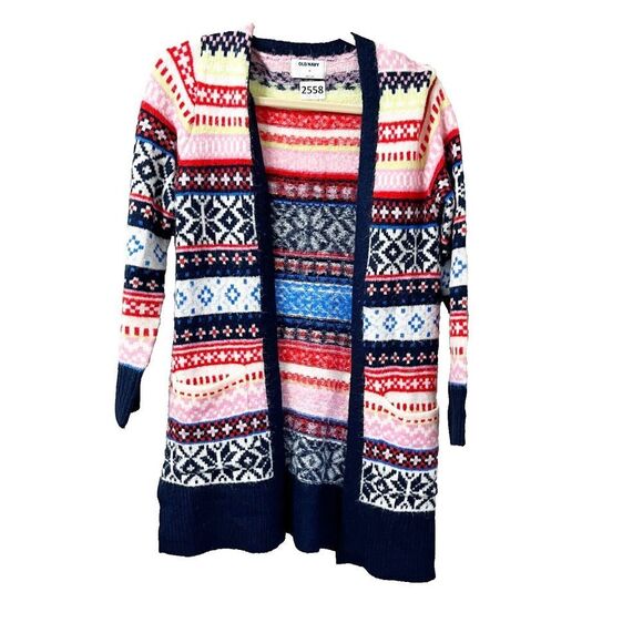 Old Navy Womens  Multicolor Knit Nordic Print Open Front Cardigan Sweater XS - Picture 1 of 8